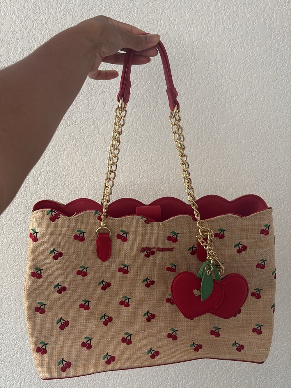 Betsey Johnson Women's Rattan Xotote Cherries Cherry Tote Bag Natural Red